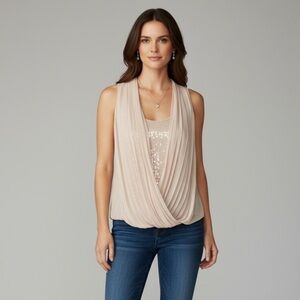 Robbi & Nikki Robert Rodriguez Blush Sequin Chiffon Draped Tank Top XS
